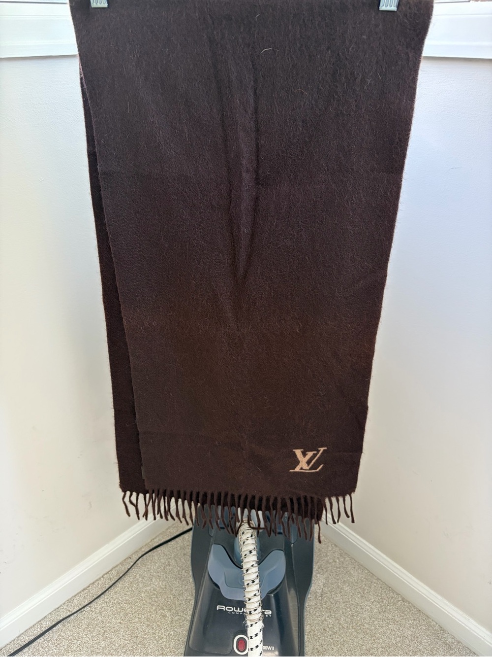 Louis Vuitton Dark Brown Cashmere Scarf with Logo Tag